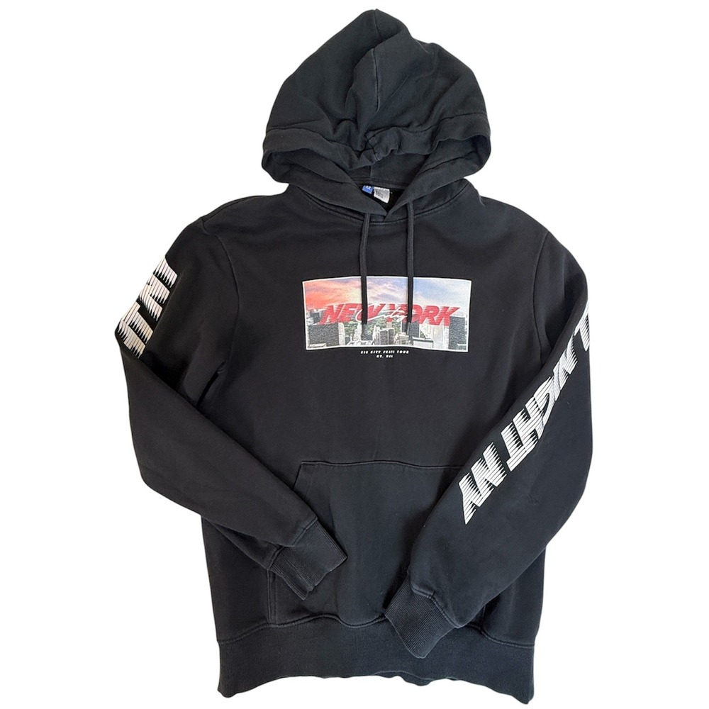 H&M Divided Hoodie Men S Black Big City Skate Tour NY Graphic